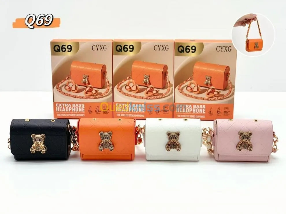 Écouteurs Sans Fil Bluetooth TWS Q69 Design Mini Sac à Main Clip Ear Clip-On - سماعة بلوتوث لاسلكية بتصميم علبة حقيبة فاخرة